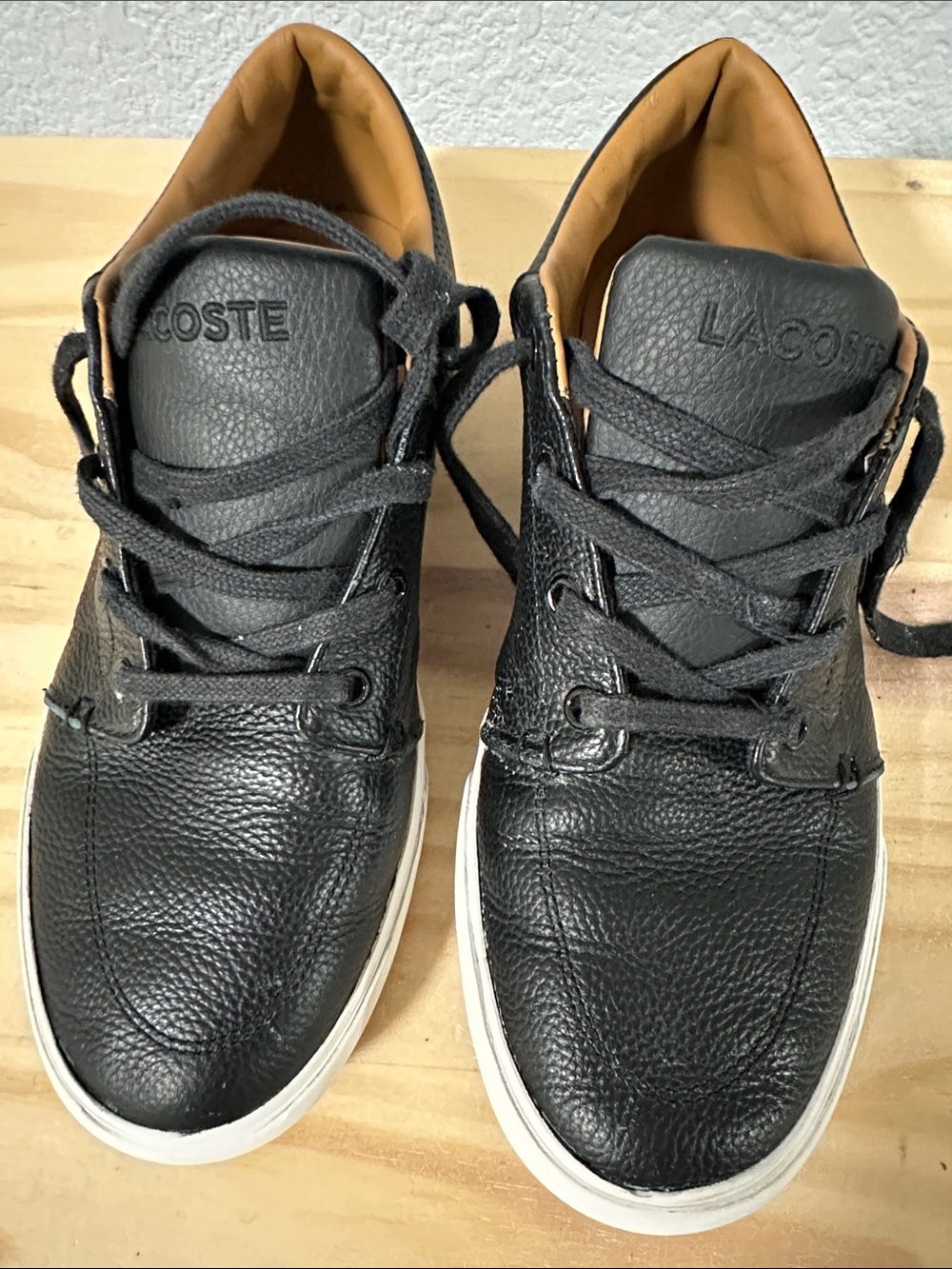 Lacoste Black Leather Low-Top Sneakers with White Sole size 7